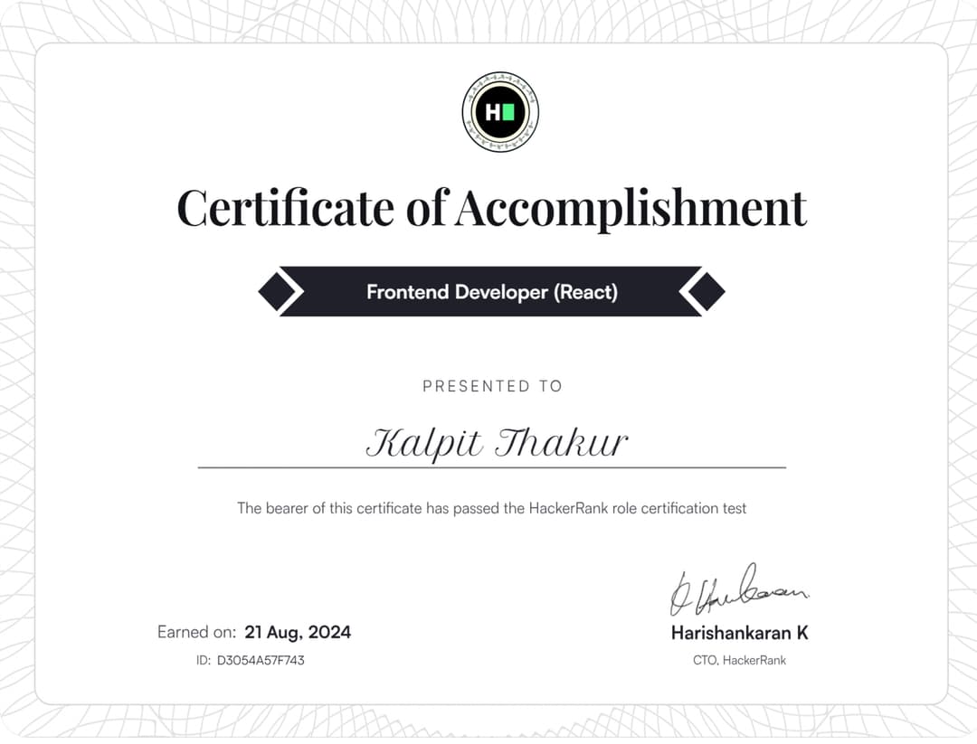 Frontend Developer React Certificate